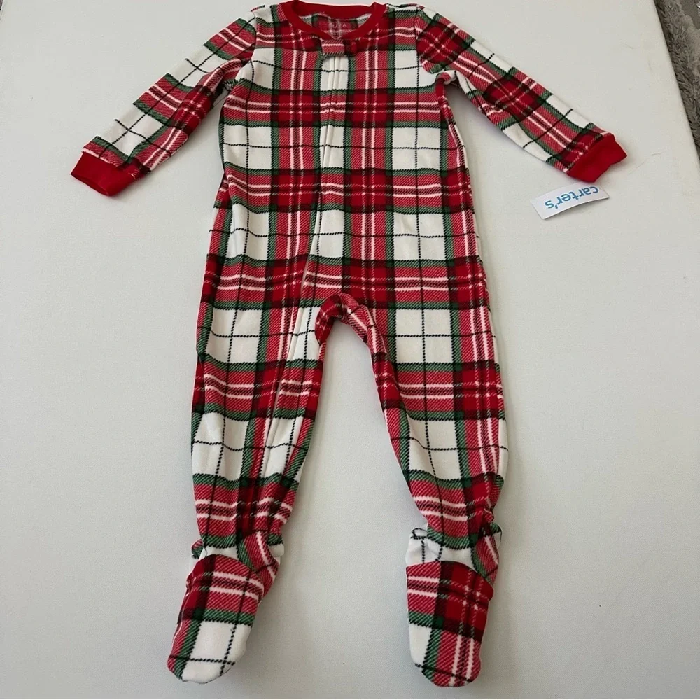 Carter's Red and White Plaid Footed One Piece Pajama Size 2T